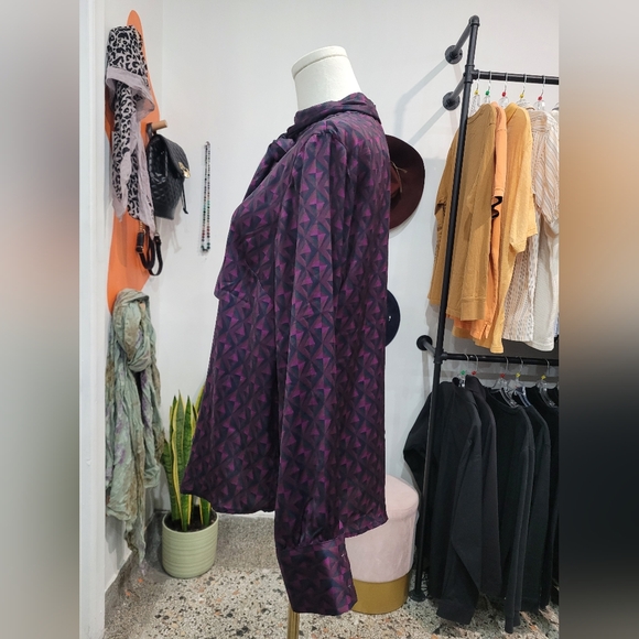 Twik Purple Patterned Blouse with Bow - Picture 4 of 8